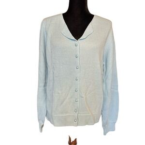 NWT Norm Thompson Light Blue Ribbed Cardigan Sweater‎ Size Large